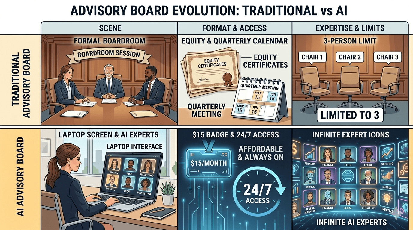 The $50K Advisory Board vs. The $15/Month One: What You Actually Get